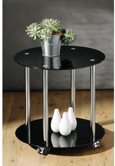 Zipos Black Glass Round 2 Tier Coffee Side End Table