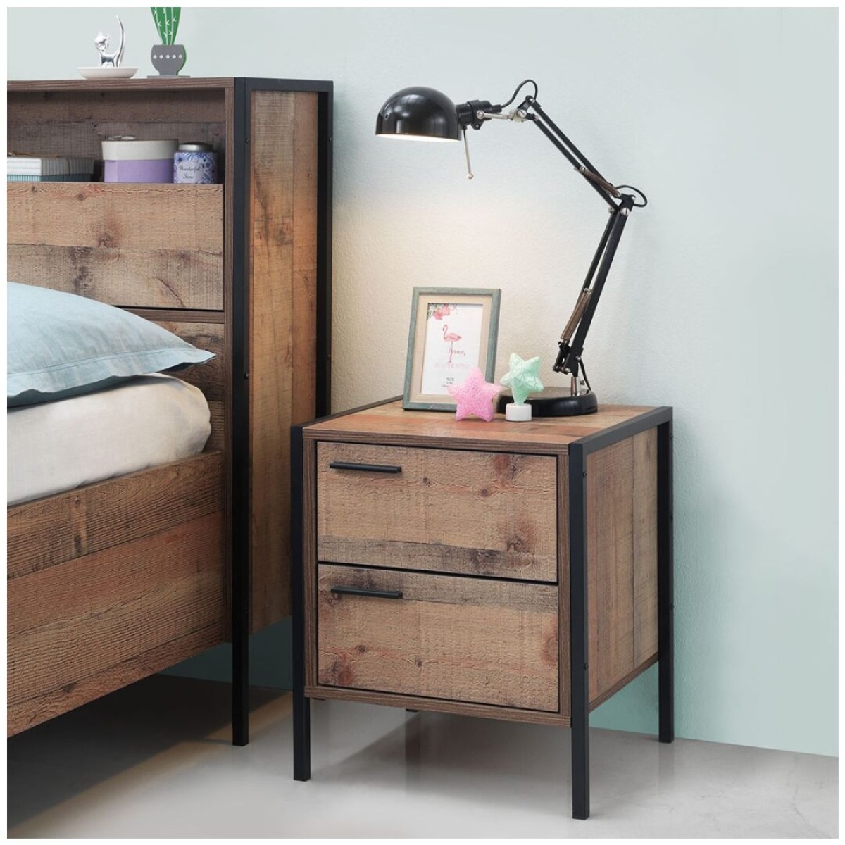 Kretin 2 Drawer Bedside Table Rustic Oak