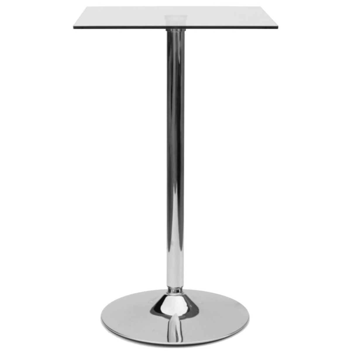 Farley Glass Table Tall Bar Poseur Shiny Chrome Clear Square Top