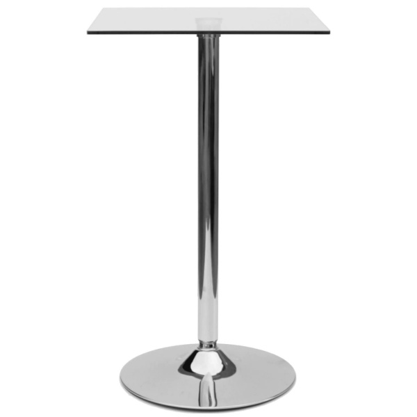 Farley Glass Table Tall Bar Poseur Shiny Chrome Clear Square Top