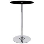Surga Tall Black Round Glass Poseur Bar Table with Chrome Base