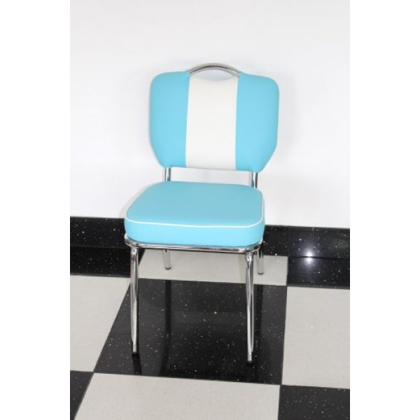 Chicago Blue White Chair Chrome Legs