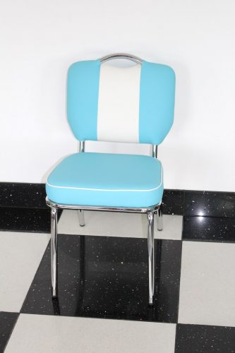 Chicago Blue White Chair Chrome Legs