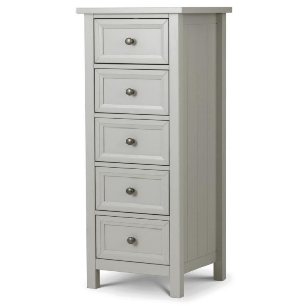 Viyella Dove Grey 5 Drawer Narrow Chest Stone Lacquered